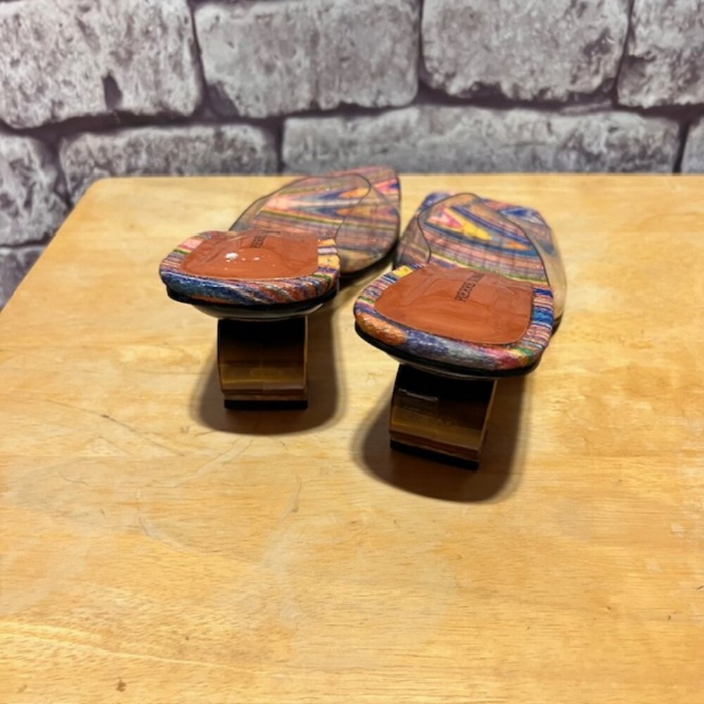 Multicolor Patterned Square-Toe Mule Heels - Picture 5 of 6